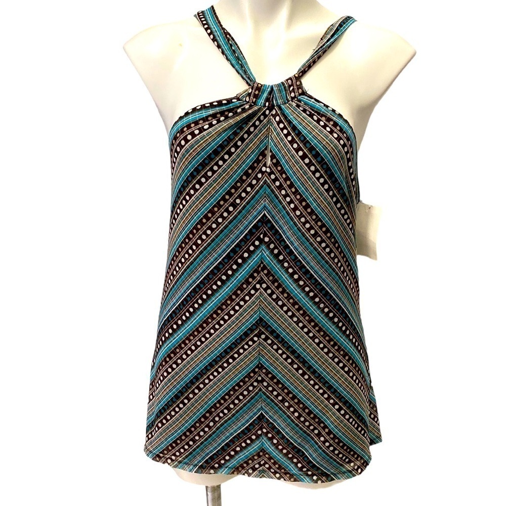 New York & Company Teal, Black & White Chevron Halter Tank